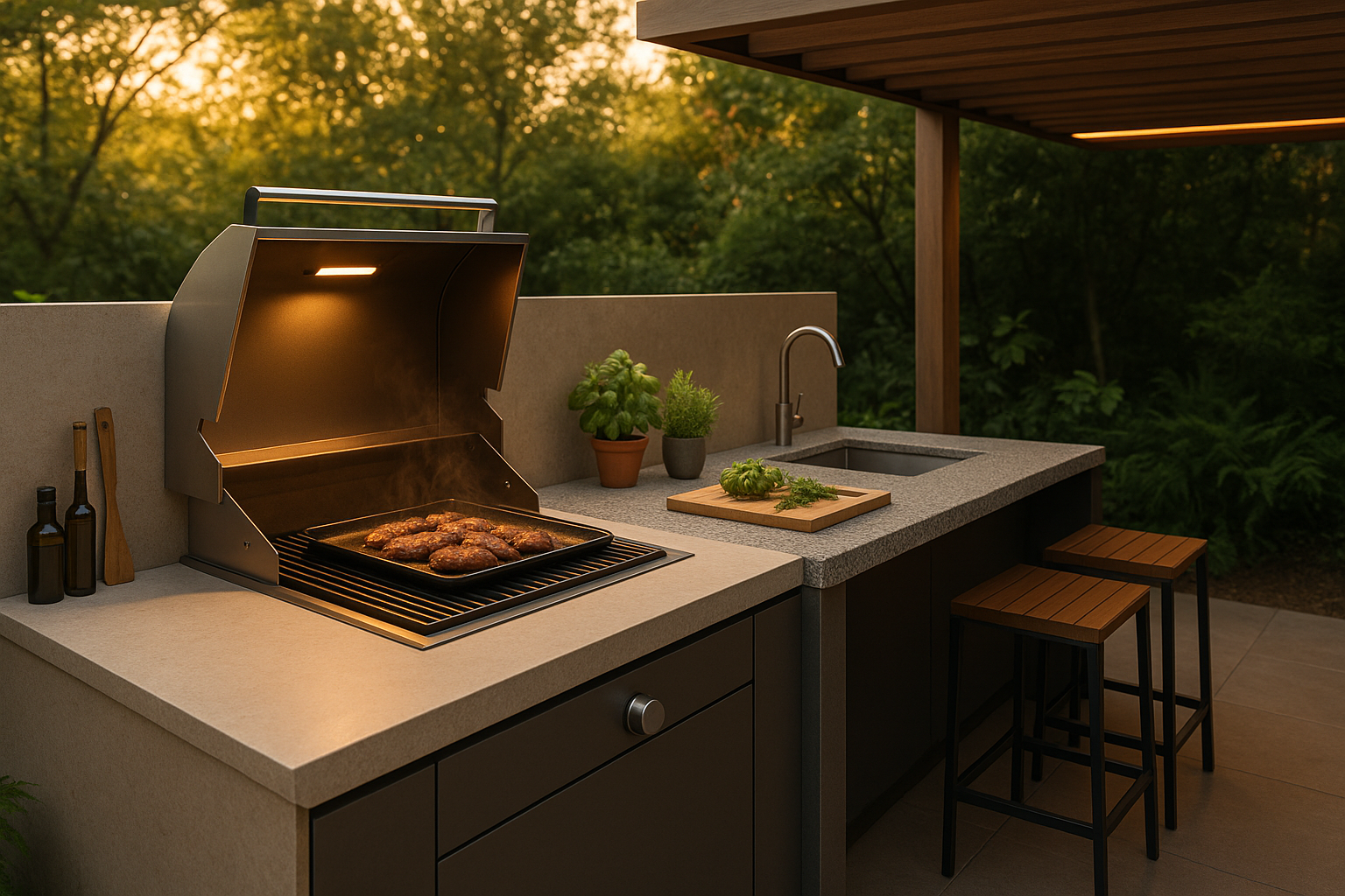 Outdoor kitchen worktops: materials that last outside