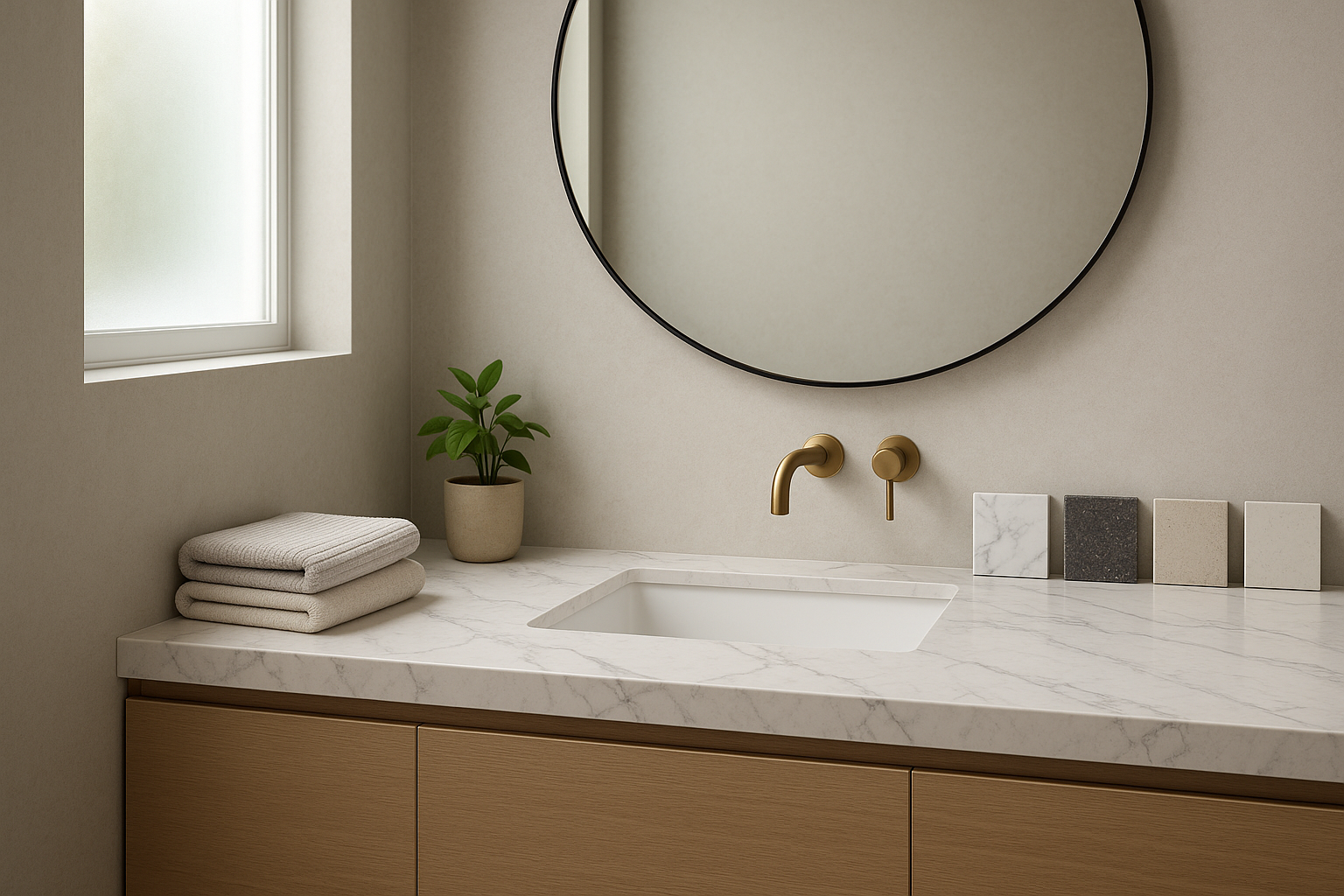 Bathroom Vanity Worktops: Marble, Granite, Quartz, or Porcelain?