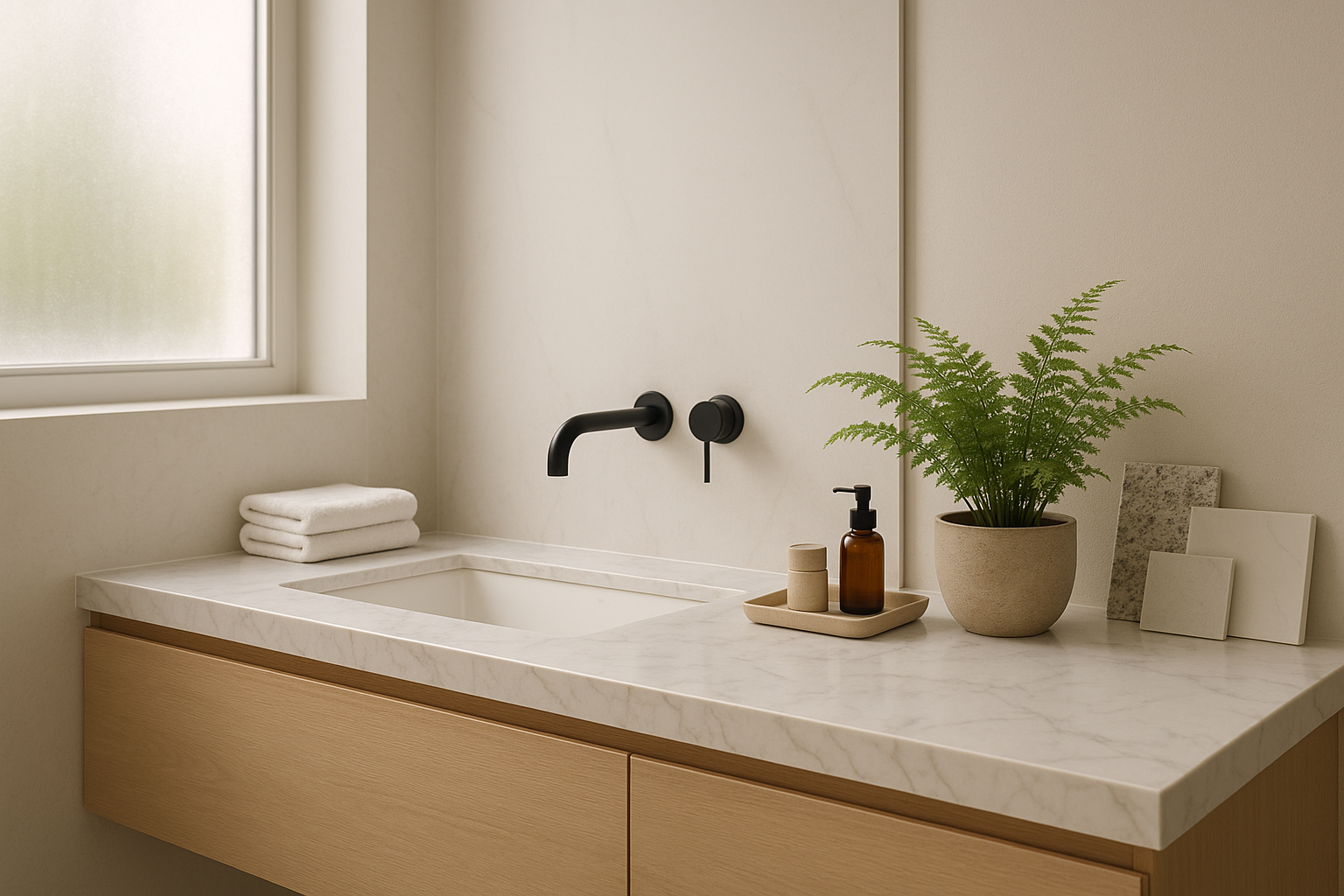 Bathroom vanity worktops: marble vs granite vs quartz vs porcelain