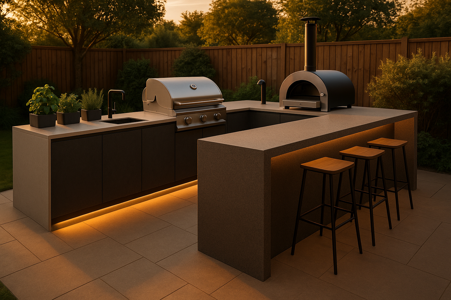 Outdoor kitchen worktops: durable, weatherproof style