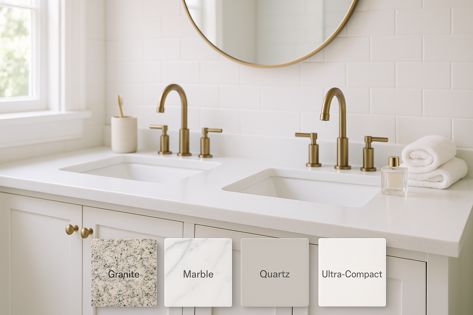Bathroom vanity worktops: granite, marble, quartz, or porcelain?
